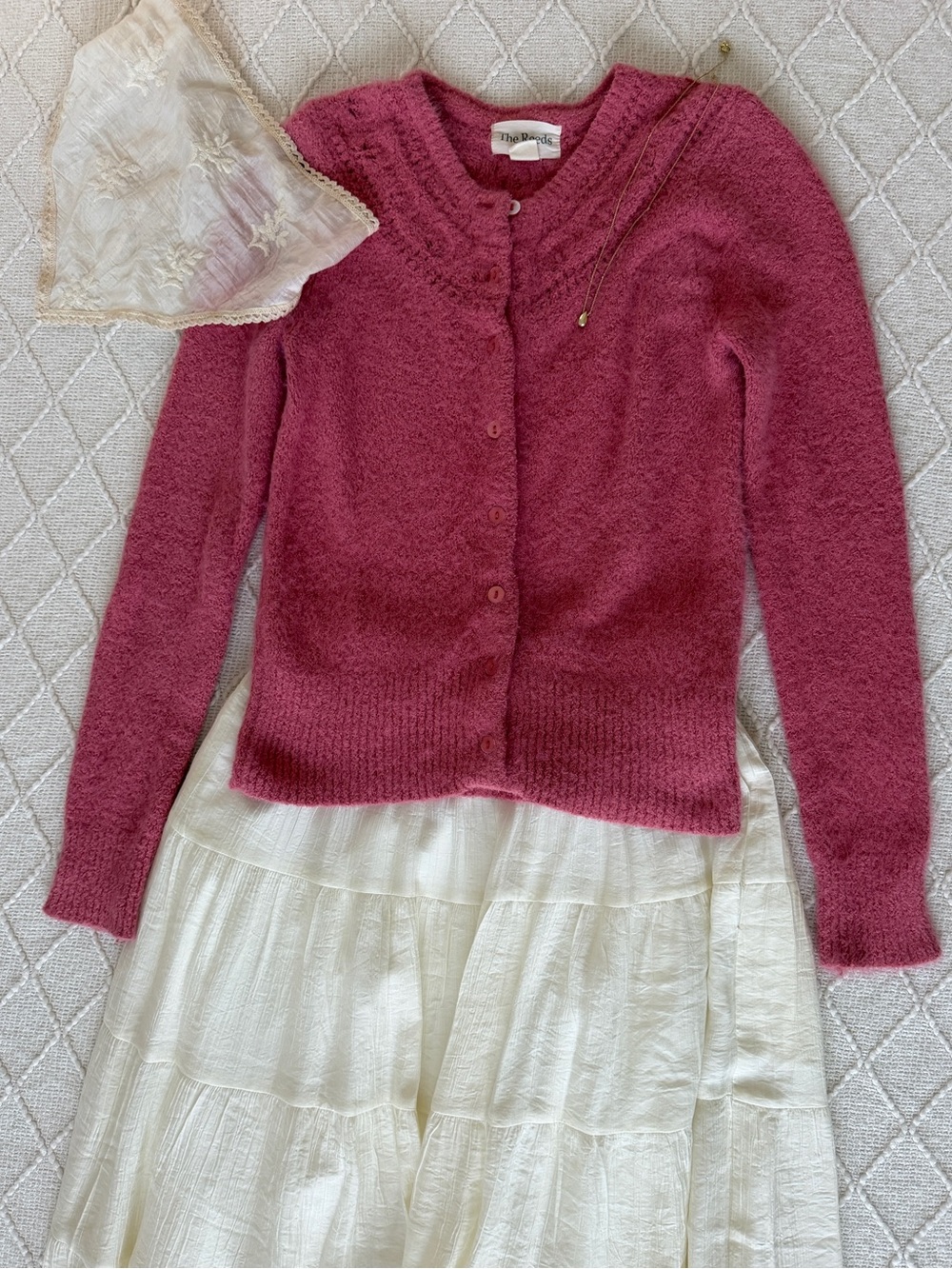 Pink Vintage Inspired Cardigan Crochet Neck